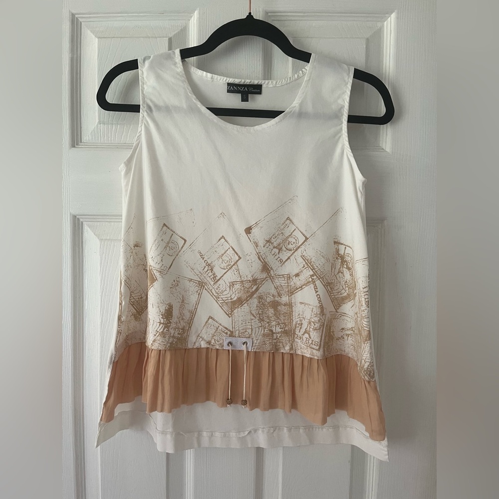 Zannza Cream and Brown Graphic Tank Top